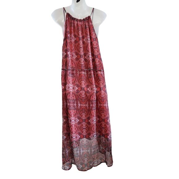 Lucky Brand Paisley Chiffon Overlay Hi Low Tassel Belted Red Size Medium - Picture 2 of 10